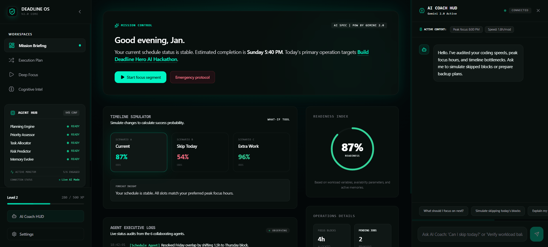Deadline Hero user settings panel