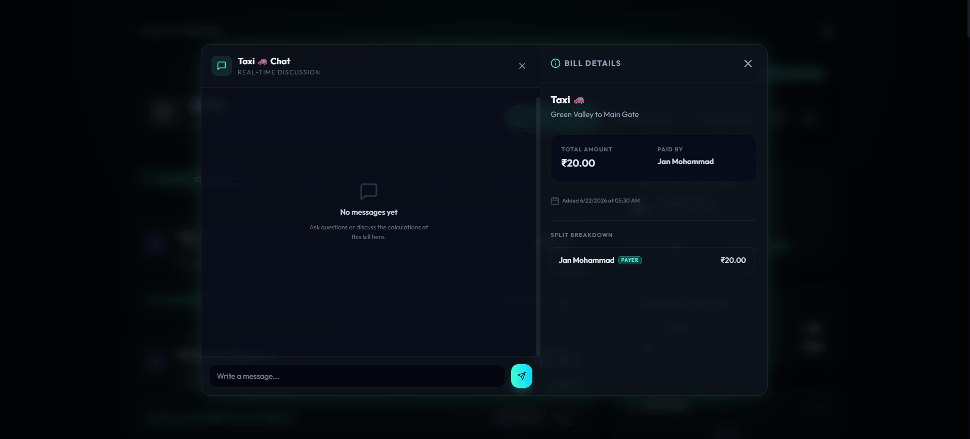 SplitSync user activity timeline